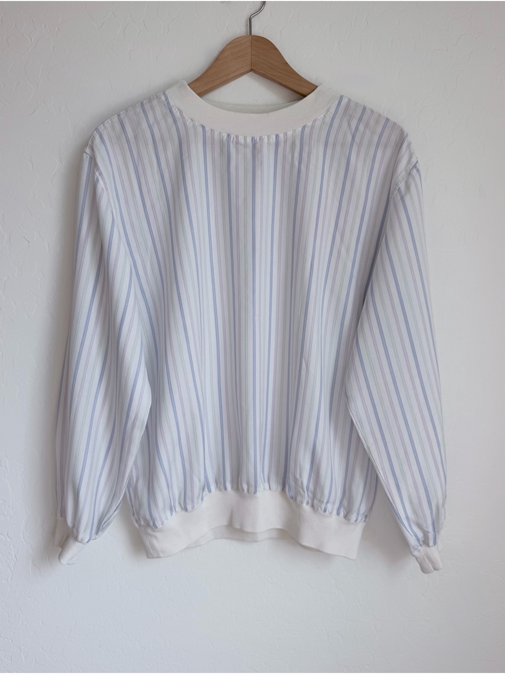 Vintage L Claiborne Pastel Striped Shirt White with Blue, Lavender & Mint Stripe
